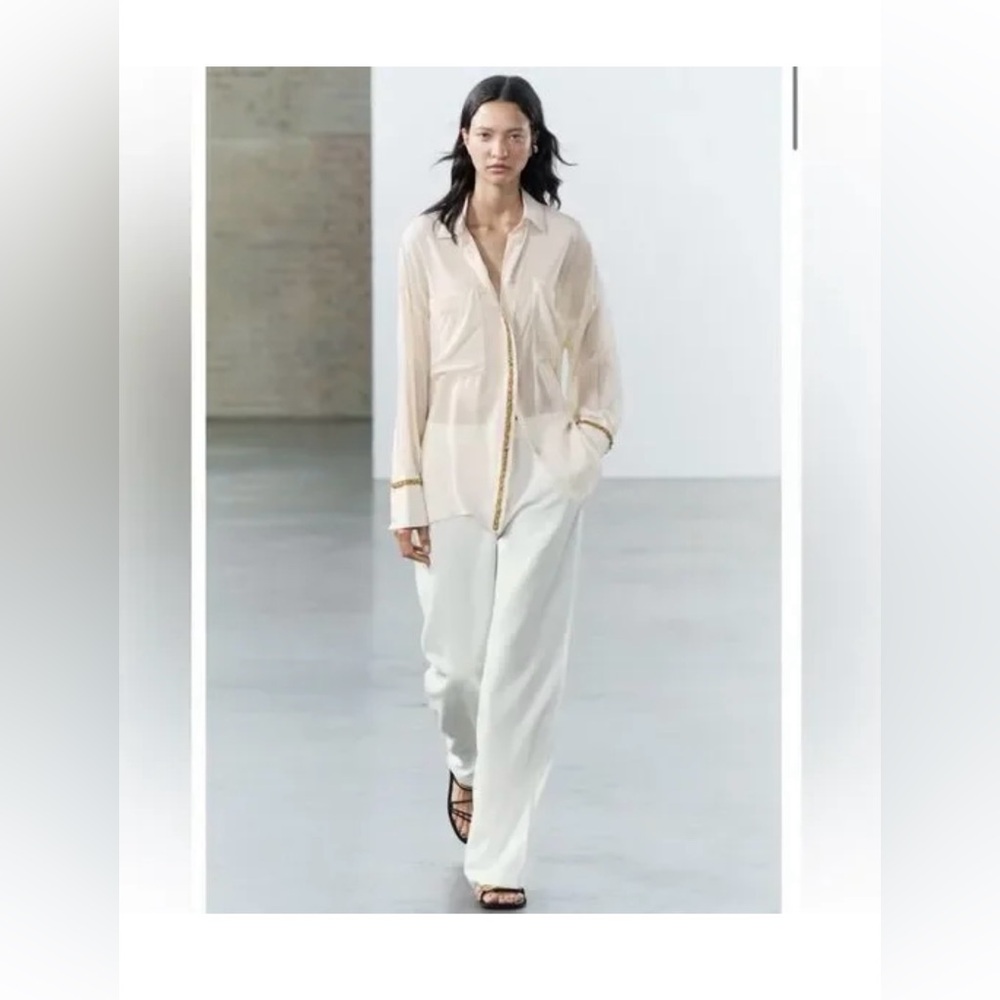 LONG SEQUIN SHIRT ZW COLLECTION BEIGE-PINK. SIZE M, L